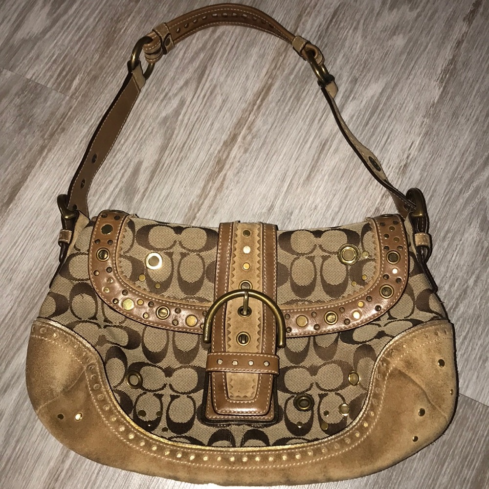 Authentic Coach signature C canvas/suede shoulder / saddle bag 💼